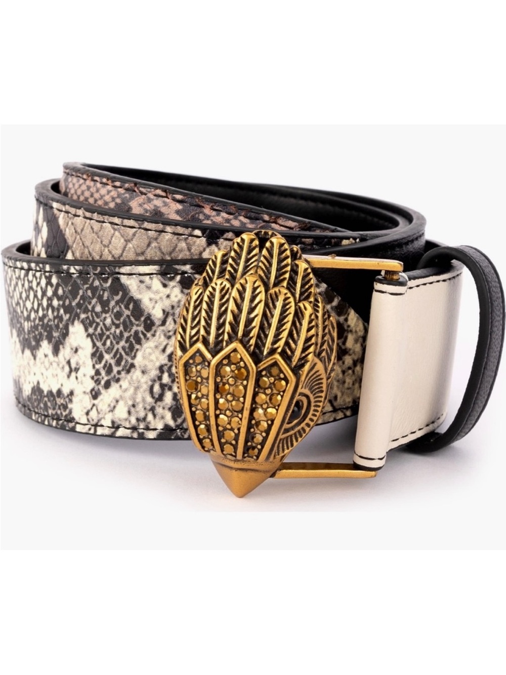 New Kurt Geiger London Gold eagle Style Buckle Leather Belt Black &off White M/L